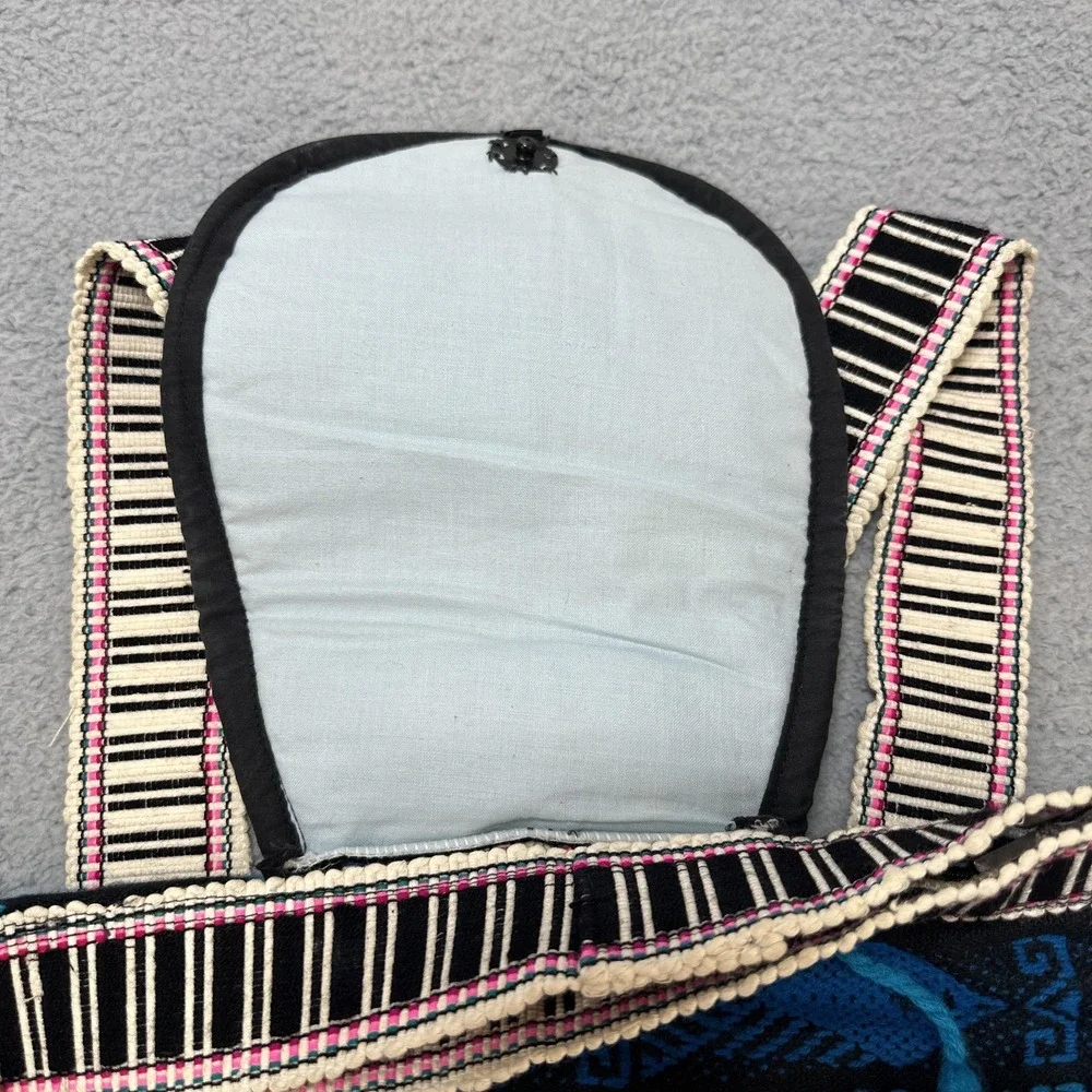 Boho Woven Tribal Aztec Backpack Blue Black Tassel Lined Front Zip Pocket Hippie